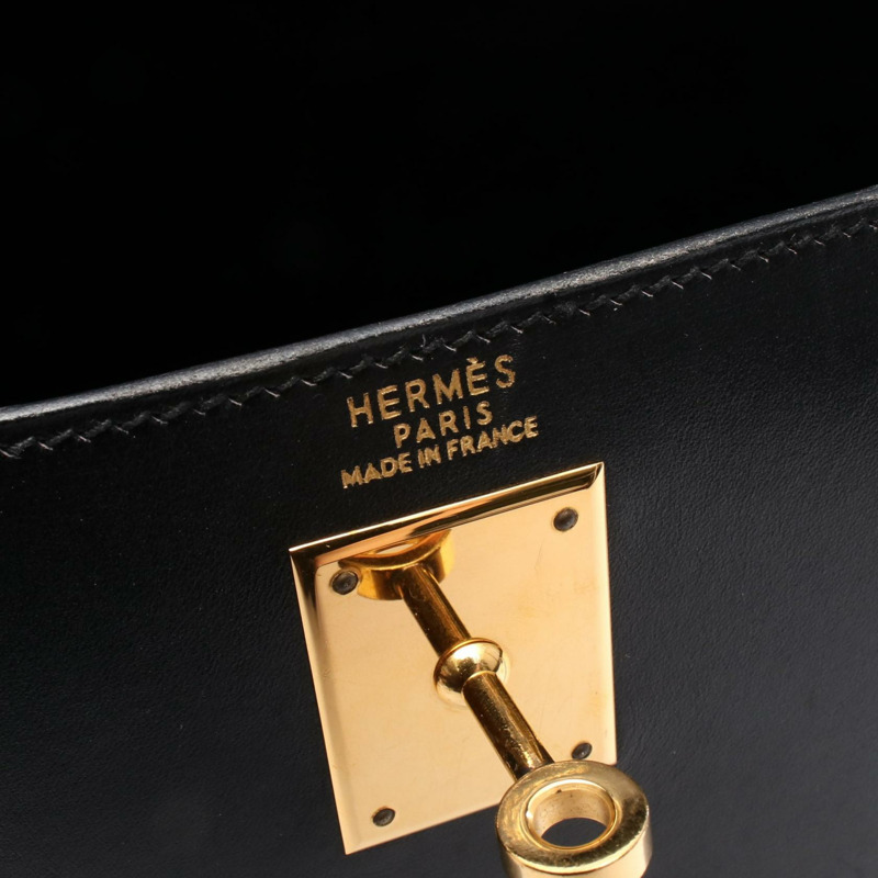 愛馬仕 Kelly 32 肩背包 盒裝小牛皮 小牛皮 黑色 二手 Z GHW-3