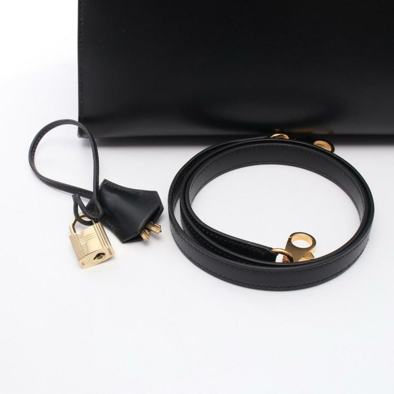 愛馬仕 Kelly 32 肩背包 盒裝小牛皮 小牛皮 黑色 二手 Z GHW-5