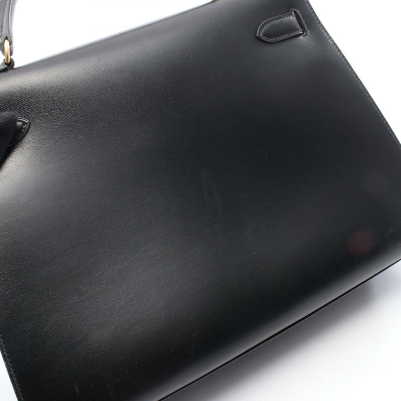 愛馬仕 Kelly 32 肩背包 盒裝小牛皮 小牛皮 黑色 二手 Z GHW-11