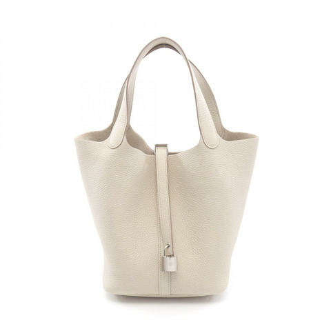 HERMES Picotin Lock MM 手提包 060991CK Clemence 皮革 白色 二手 女士 W SHW