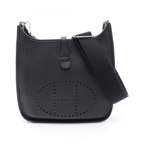 HERMES Evelyne Troyes PM 單肩包 Clemence 皮革 黑色 二手 女款 SHW A