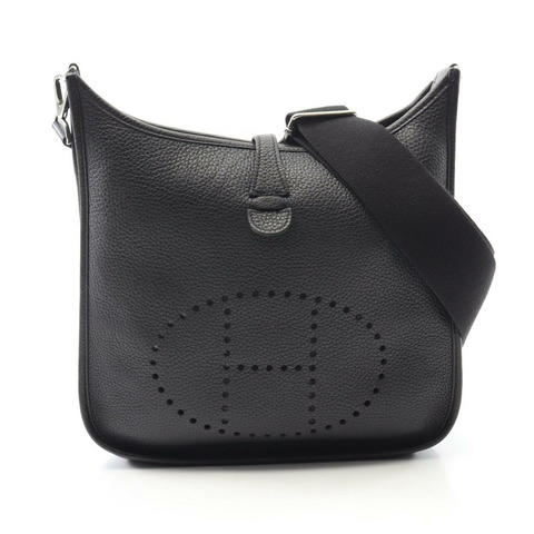 HERMES Evelyne Troyes PM 單肩包 Clemence 皮革 黑色 二手 女款 SHW Z