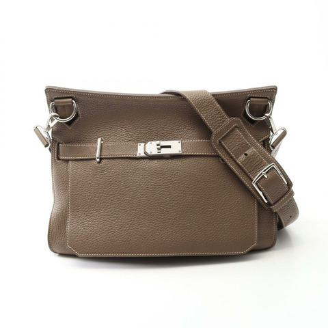 HERMES Jypsiere34 單肩包 Clemence 皮革 棕色 Etoupe 灰色 二手 Q SHW