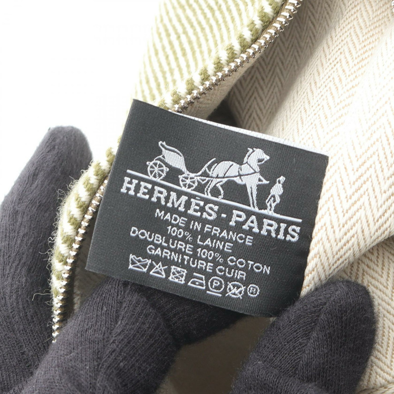 HERMES Bride a Brac GM 手提包羊毛綠米色二手女士 SHW-3