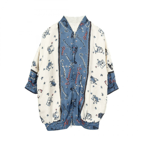 FENDI ASTROLOGY MOTIF 雙面束腰外套 絲綢 白色藍色 二手 女款 #36