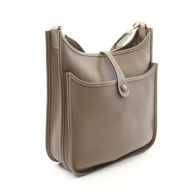 HERMES Evelyne Troyes PM 單肩包 Clemence 皮革 Etoupe 灰色 二手 B GHW-1