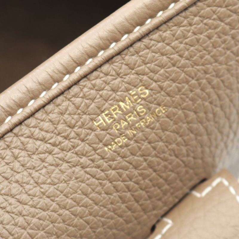 HERMES Evelyne Troyes PM 單肩包 Clemence 皮革 Etoupe 灰色 二手 B GHW-3