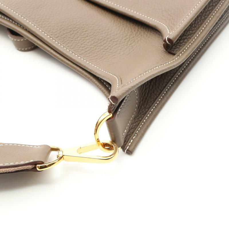 HERMES Evelyne Troyes PM 單肩包 Clemence 皮革 Etoupe 灰色 二手 B GHW-6