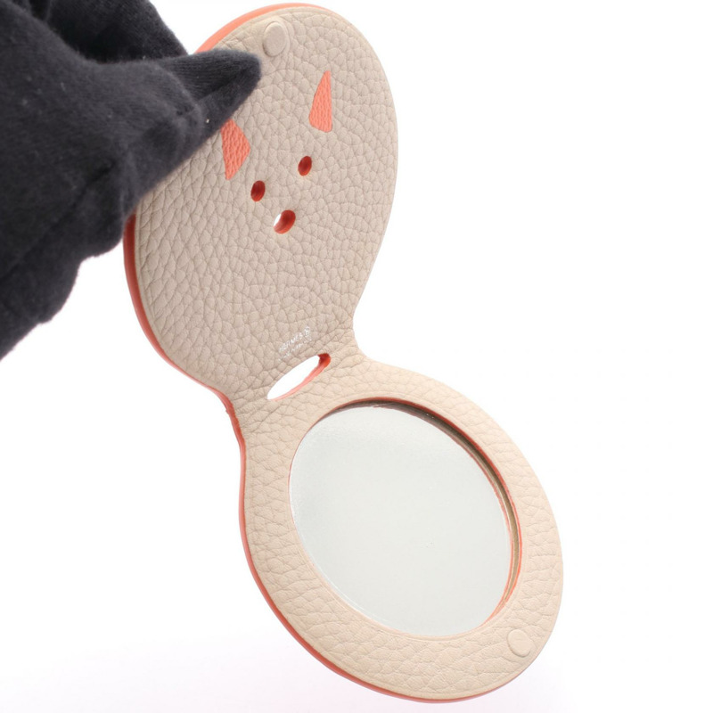 HERMES Petit H Pocket Mirror H1564328 Clemence 皮革 橘色 女款-2