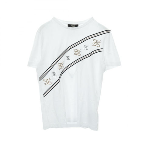FENDI FF 書法標誌 T 卹 FAF532 AAYA 棉白色二手男款 #L