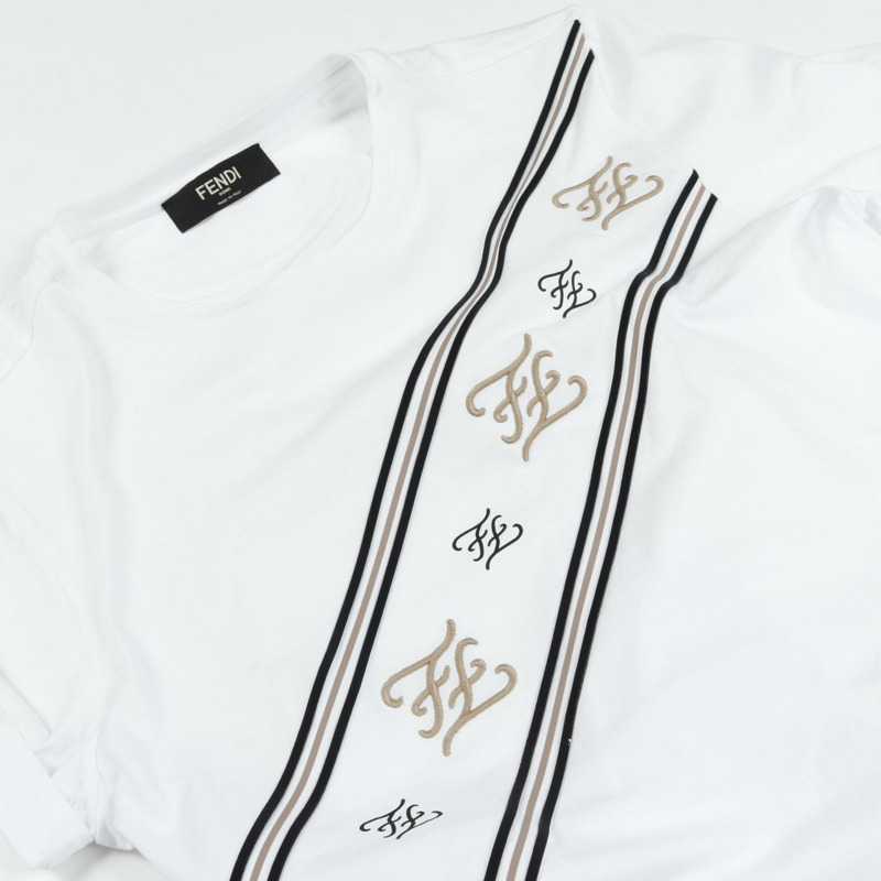 FENDI FF 書法標誌 T 卹 FAF532 AAYA 棉白色二手男款 #L-8