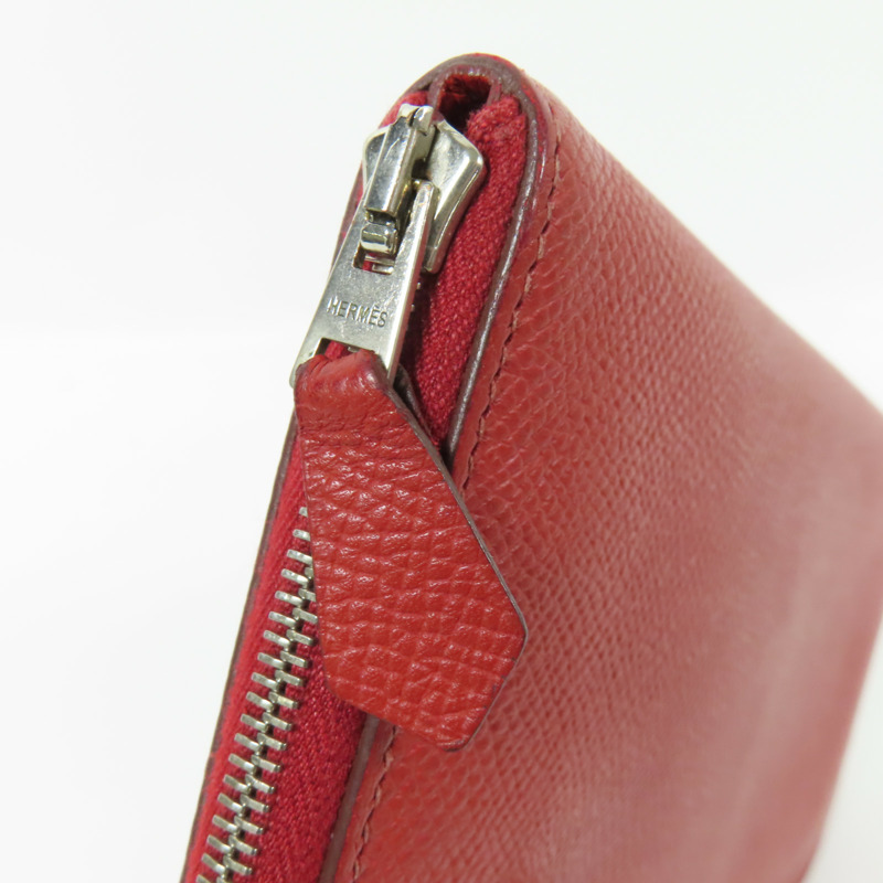 HERMES Epsom皮革Azap Wallet銀扣長錢包Rouge-10