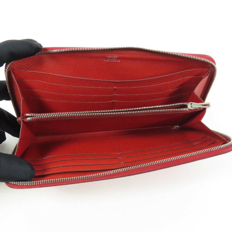 HERMES Epsom皮革Azap Wallet銀扣長錢包Rouge-12