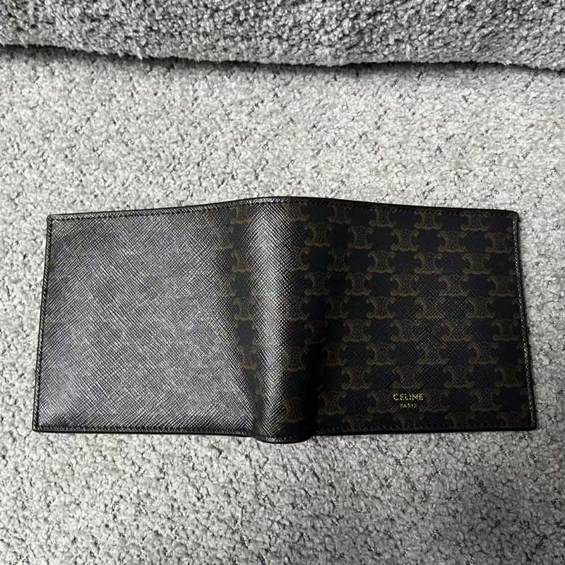 celine 棕色凱旋門印花雙折粒面皮革 錢包-3