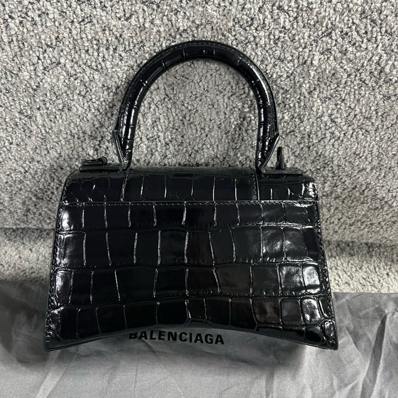 Balenciaga 黑色萊茵石鑲嵌黑色啞光B徽標 鰐魚紋壓花牛皮革 單肩斜挎包Xs碼 附件塵袋 卡片-2