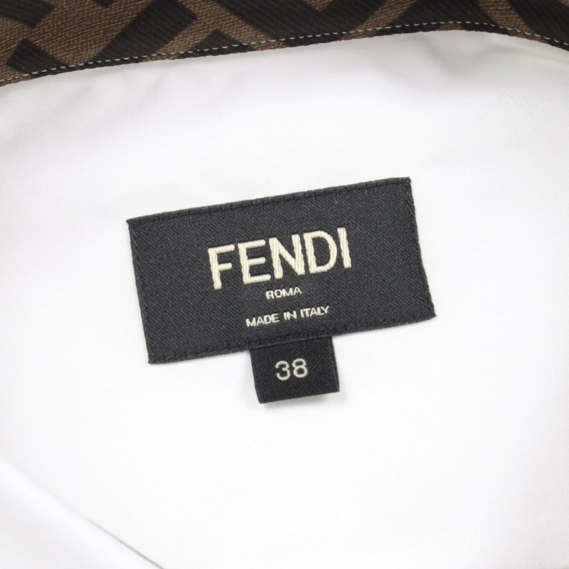 FENDI Zucca 圖案長袖襯衫 FS0703 純棉 白色 二手 男款 #38-2