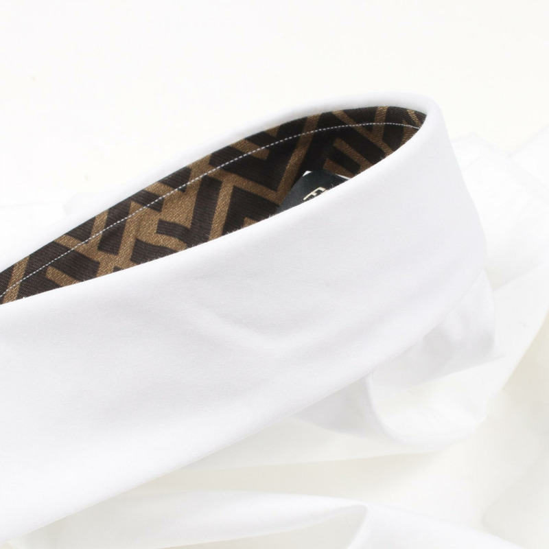 FENDI Zucca 圖案長袖襯衫 FS0703 純棉 白色 二手 男款 #38-5