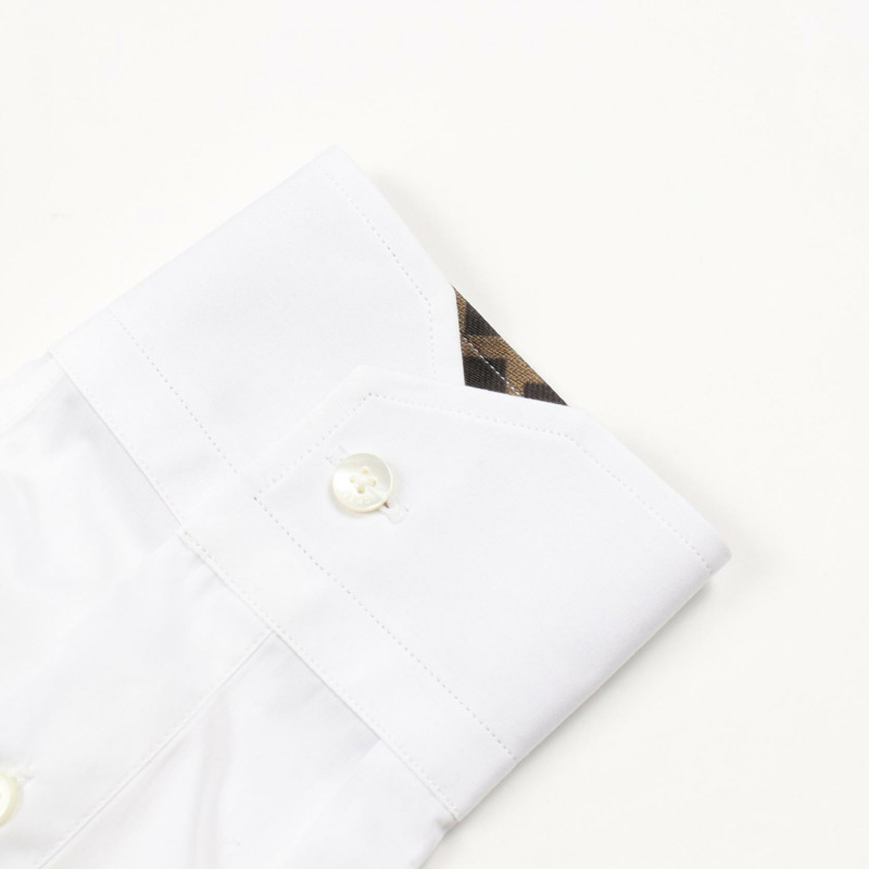 FENDI Zucca 圖案長袖襯衫 FS0703 純棉 白色 二手 男款 #38-6