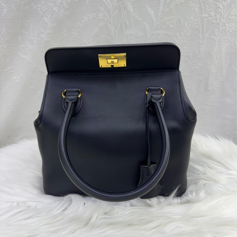 HERMES Swift皮革Tool Box 20金扣手挽肩背兩用袋靛藍色-0