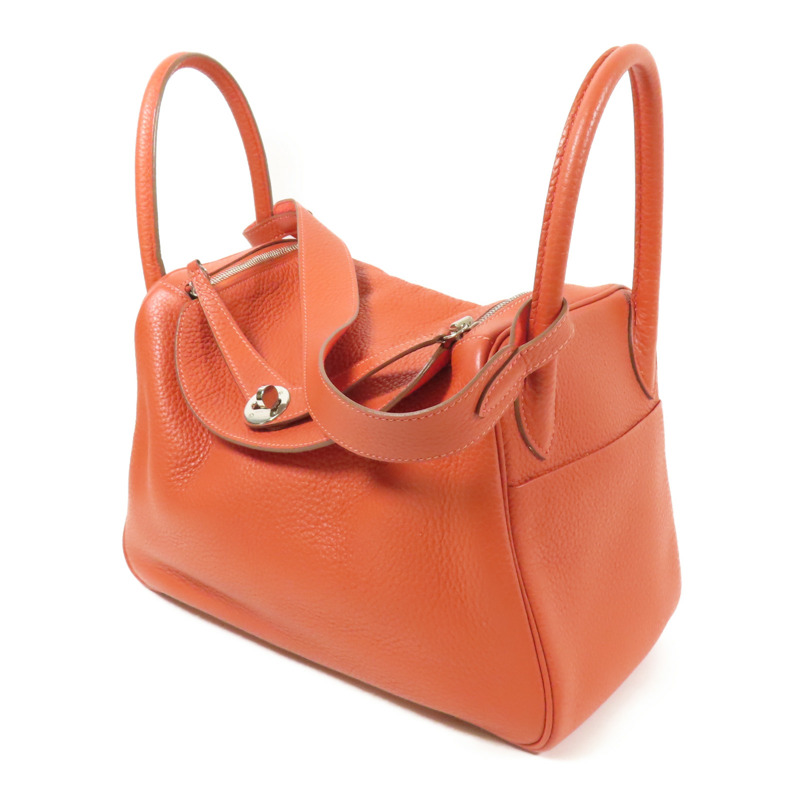 HERMES Clemence皮革Lindy 30銀扣手挽肩背兩用袋Potiron/ Feu-1