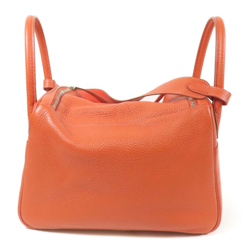HERMES Clemence皮革Lindy 30銀扣手挽肩背兩用袋Potiron/ Feu-2