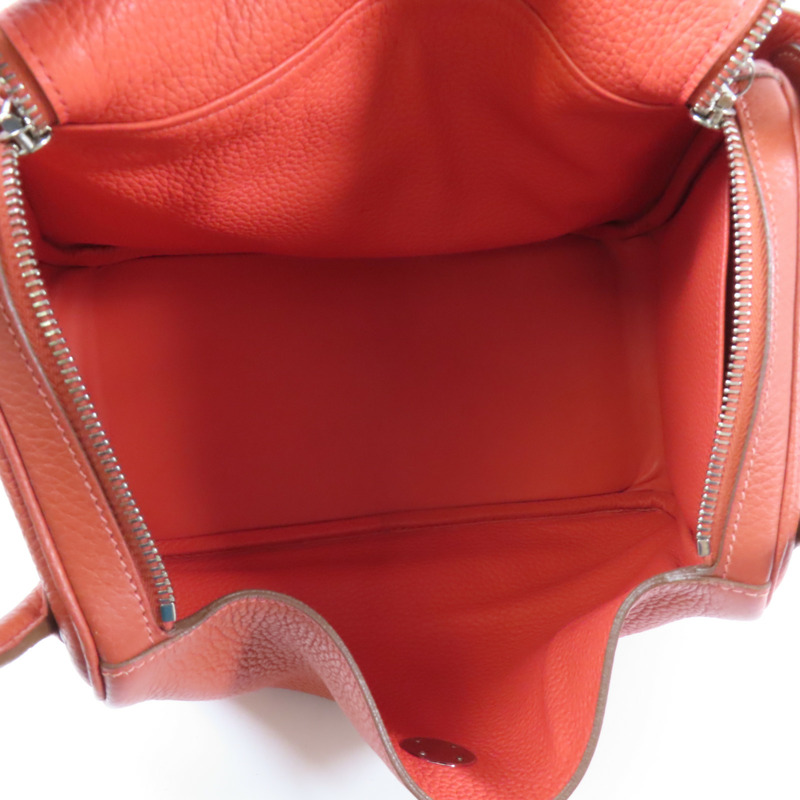 HERMES Clemence皮革Lindy 30銀扣手挽肩背兩用袋Potiron/ Feu-4