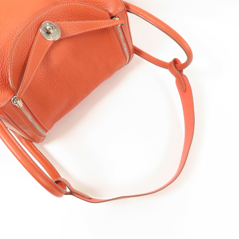 HERMES Clemence皮革Lindy 30銀扣手挽肩背兩用袋Potiron/ Feu-5