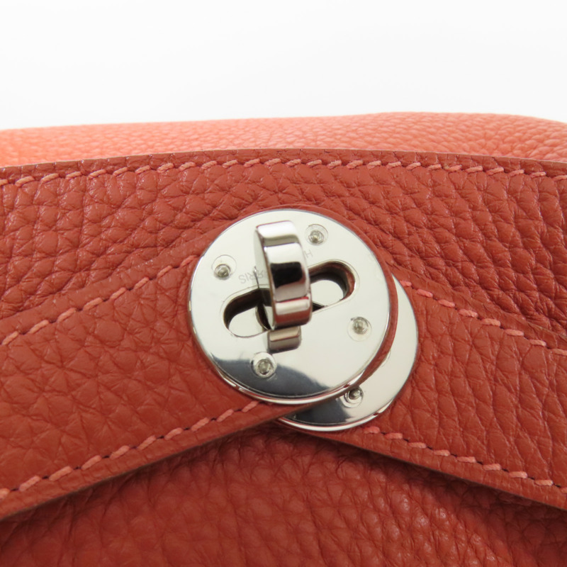 HERMES Clemence皮革Lindy 30銀扣手挽肩背兩用袋Potiron/ Feu-6