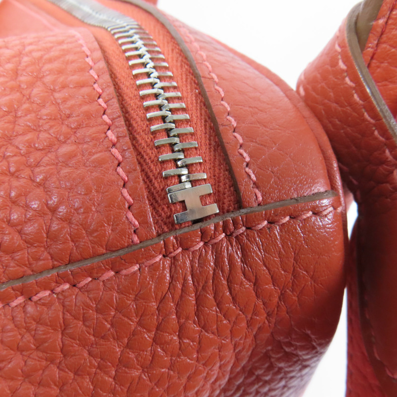 HERMES Clemence皮革Lindy 30銀扣手挽肩背兩用袋Potiron/ Feu-7