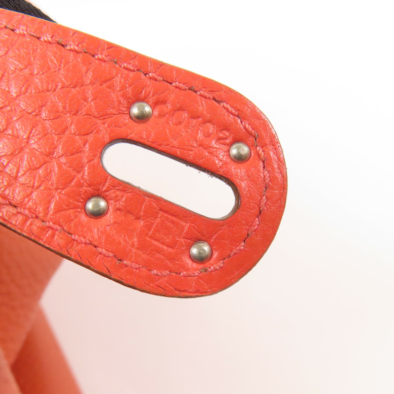 HERMES Clemence皮革Lindy 30銀扣手挽肩背兩用袋Potiron/ Feu-8