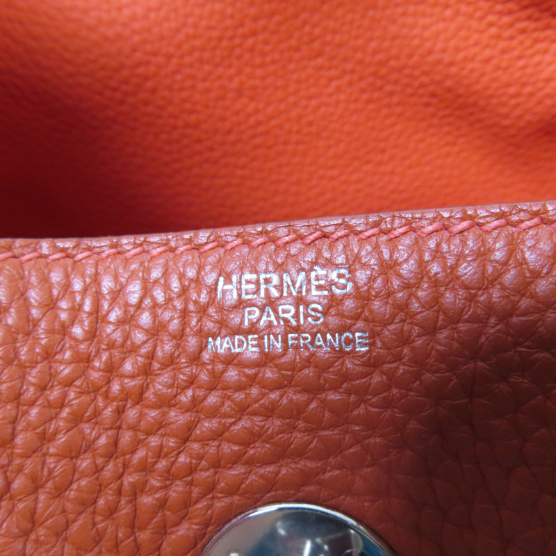 HERMES Clemence皮革Lindy 30銀扣手挽肩背兩用袋Potiron/ Feu-9