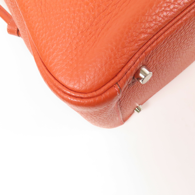 HERMES Clemence皮革Lindy 30銀扣手挽肩背兩用袋Potiron/ Feu-10