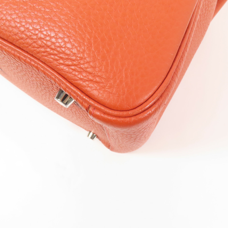 HERMES Clemence皮革Lindy 30銀扣手挽肩背兩用袋Potiron/ Feu-11