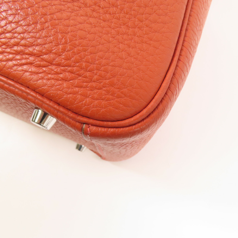 HERMES Clemence皮革Lindy 30銀扣手挽肩背兩用袋Potiron/ Feu-12
