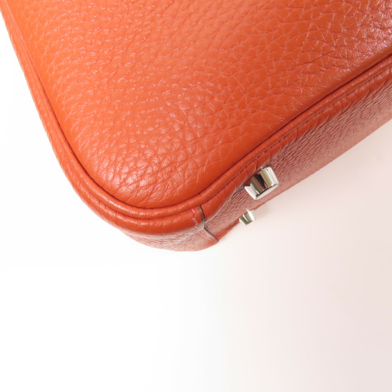 HERMES Clemence皮革Lindy 30銀扣手挽肩背兩用袋Potiron/ Feu-13