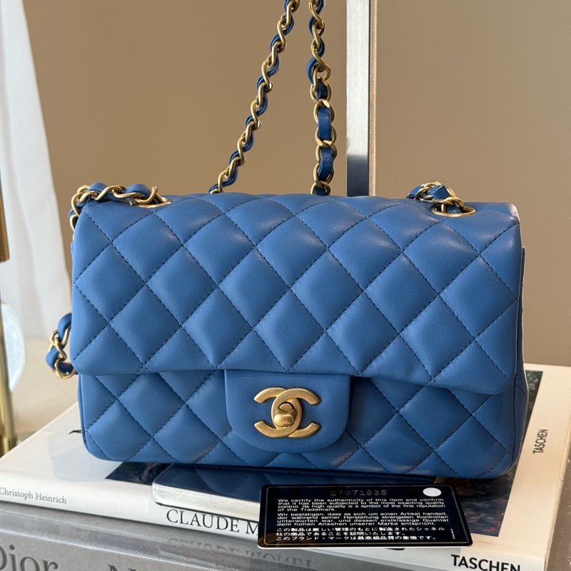 CHANEL CF20 coco20 藍色mini 鏈條包 27開-0