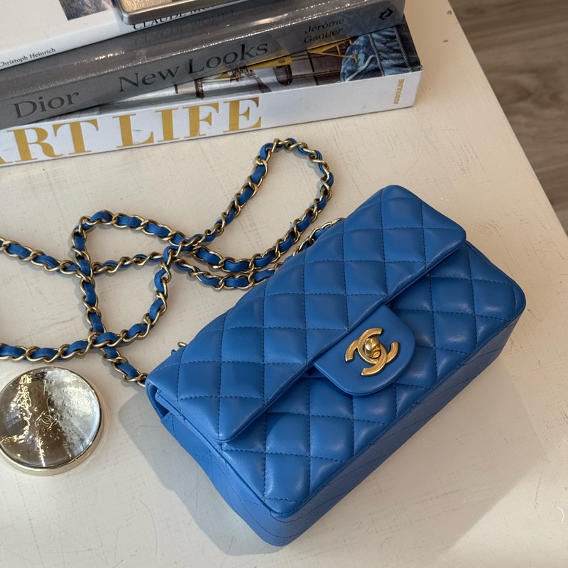 CHANEL CF20 coco20 藍色mini 鏈條包 27開-8