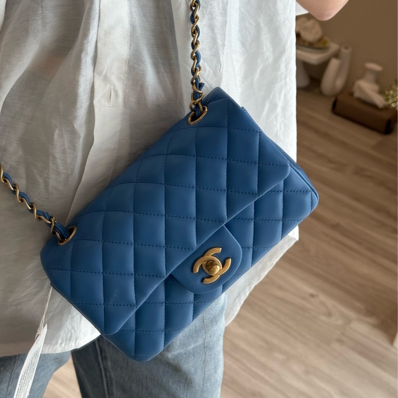 CHANEL CF20 coco20 藍色mini 鏈條包 27開-9