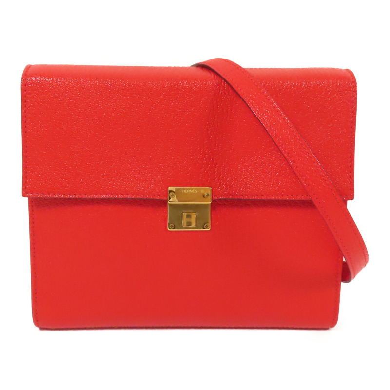 HERMES Chevre皮革Clic 16金扣肩背袋Rouge De Coeur-0