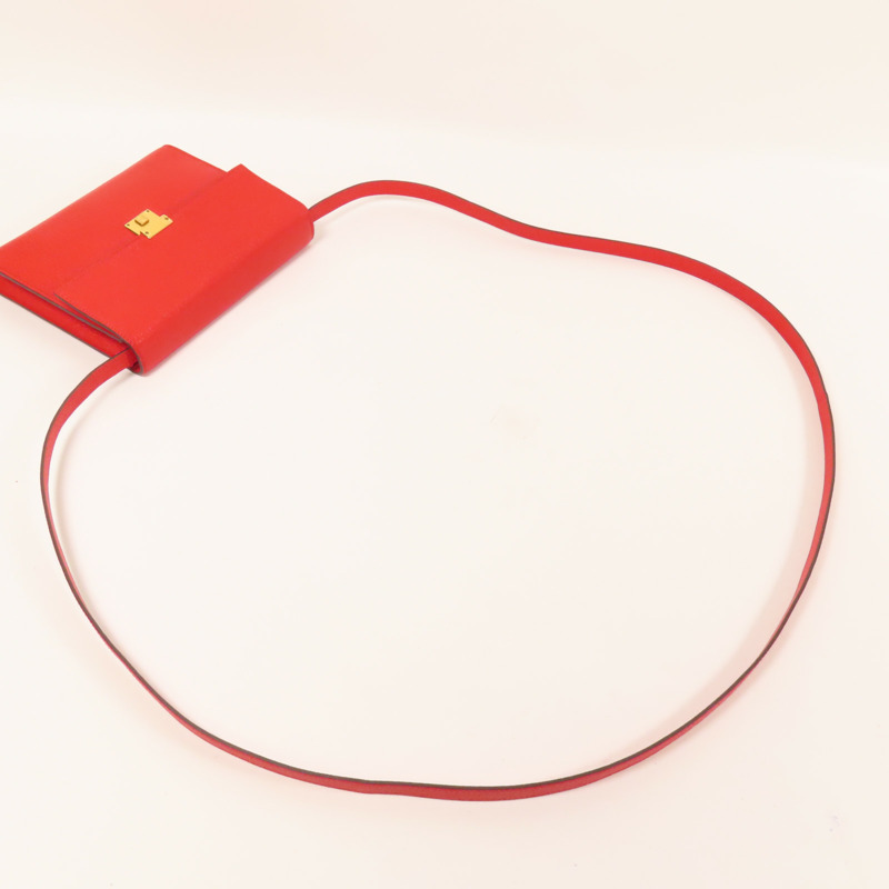 HERMES Chevre皮革Clic 16金扣肩背袋Rouge De Coeur-9