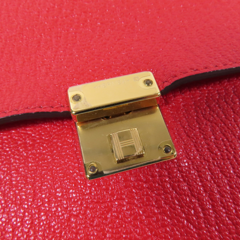 HERMES Chevre皮革Clic 16金扣肩背袋Rouge De Coeur-10
