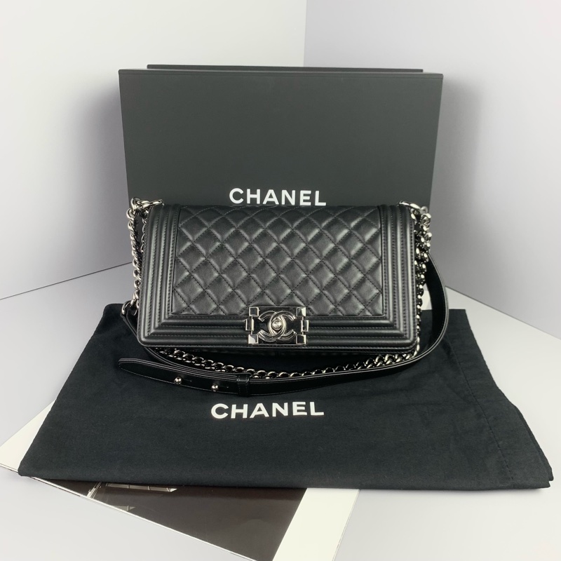 ◻️ Chanel boy25牛皮黑銀-晶片款-0
