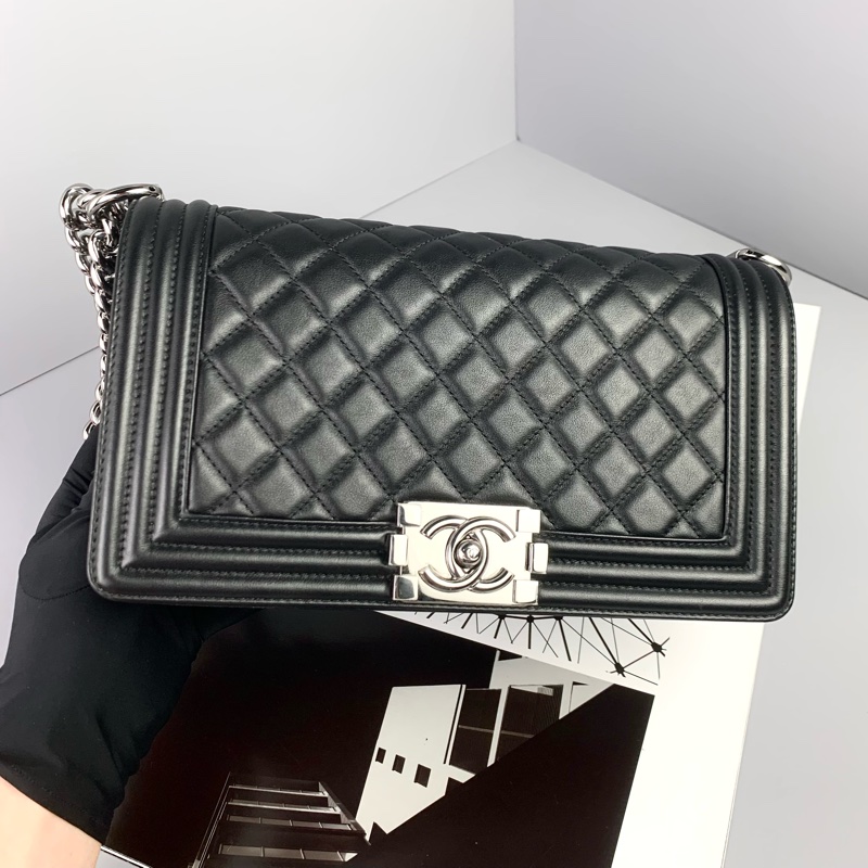◻️ Chanel boy25牛皮黑銀-晶片款-1