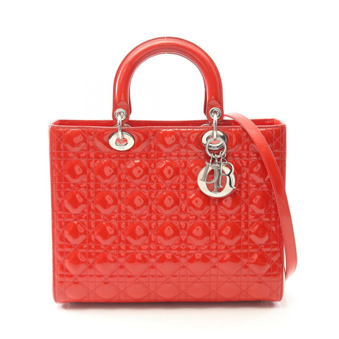 Christian Dior Lady Dior 大 Cannage 手提包 漆皮 紅色 二手 女士