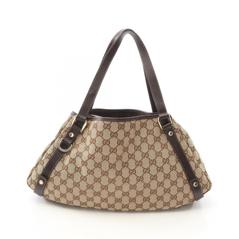 GUCCI Abbey GG 帆布單肩包 130736 皮革米色棕色二手女士