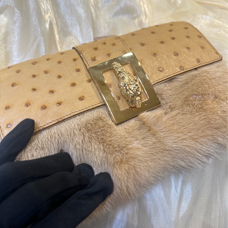 GUCCI x TOM FORD Ostrich Leather & Mink Handbag EUC with Dustbag COLLECTORS ITEM-7