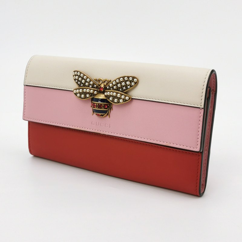 Gucci Queen Margaret 皇后包 牛皮 拼色 條紋 珍珠 蜜蜂 錢包-1