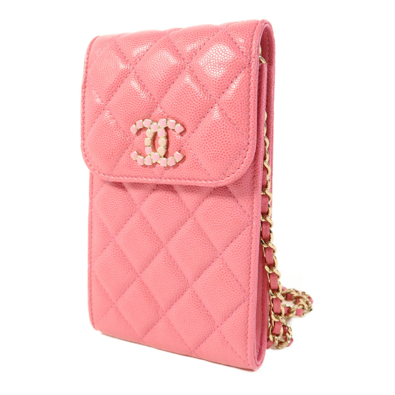 CHANEL 牛皮皮革Phone Holder金扣鏈帶肩背袋-2