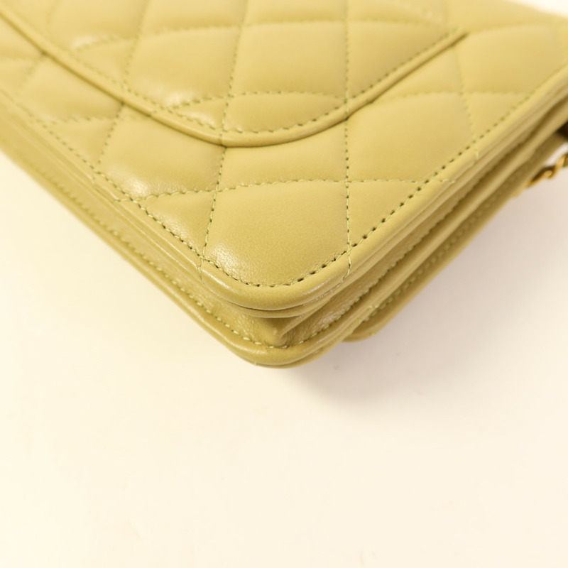 CHANEL 羊皮皮革Wallet On Chain WOC金扣鏈帶肩背袋-13