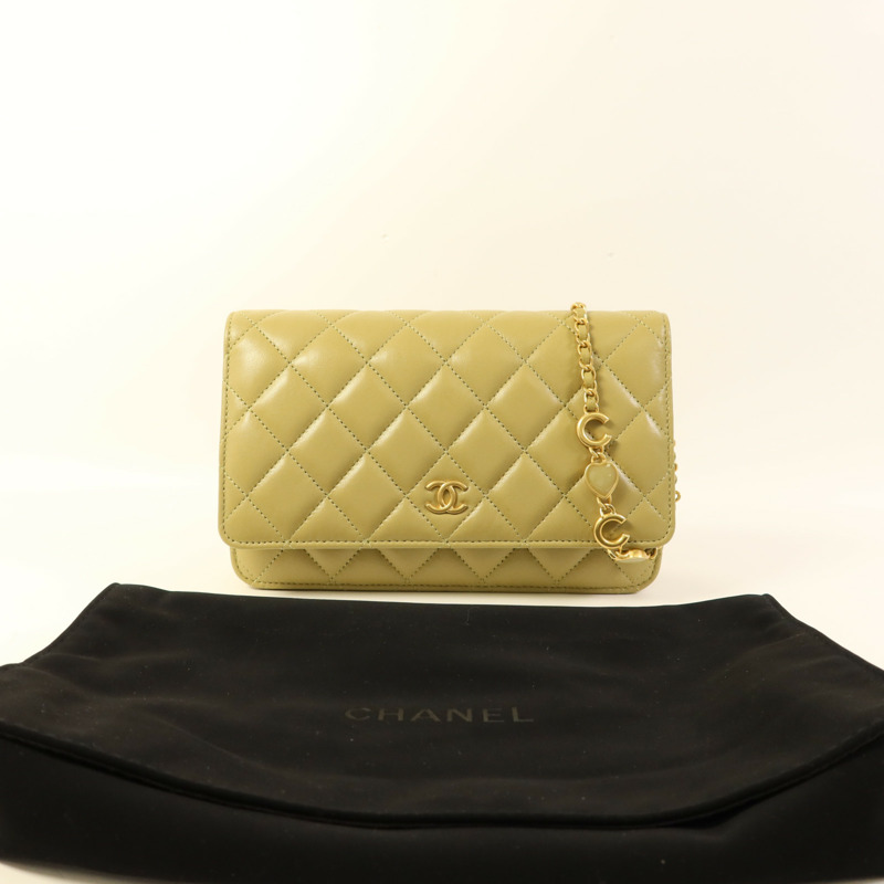 CHANEL 羊皮皮革Wallet On Chain WOC金扣鏈帶肩背袋-15